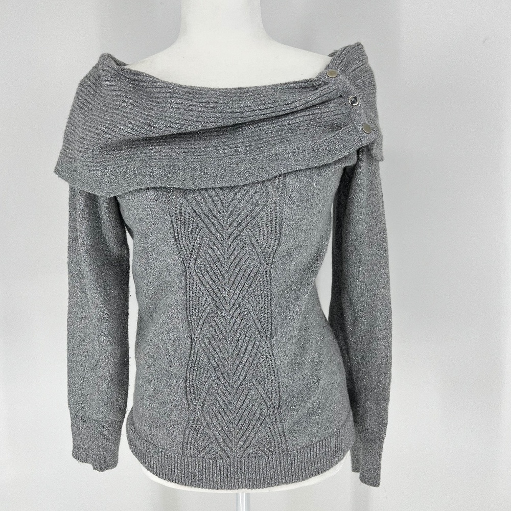 WHBM Silver Grey off-the-shoulder Long Sleeve Sweater - M
